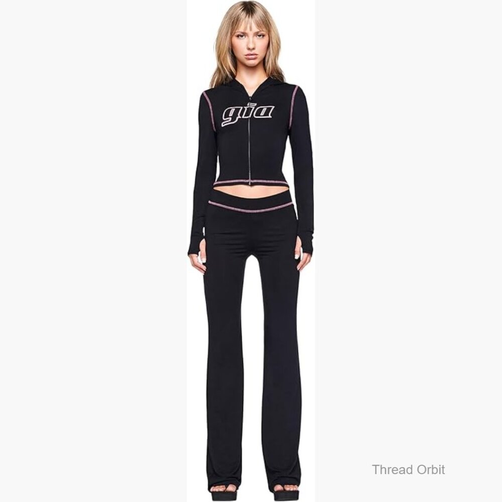 Ultra-Soft Stretch Track Pants Low-Rise Flare Y2K Style